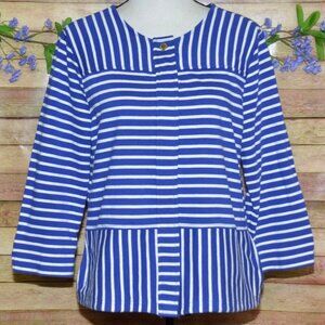 C Wonder Ladies Blue Nautical Striped 3/4 Sleeve Full Zip Cotton Knit Jacket 12